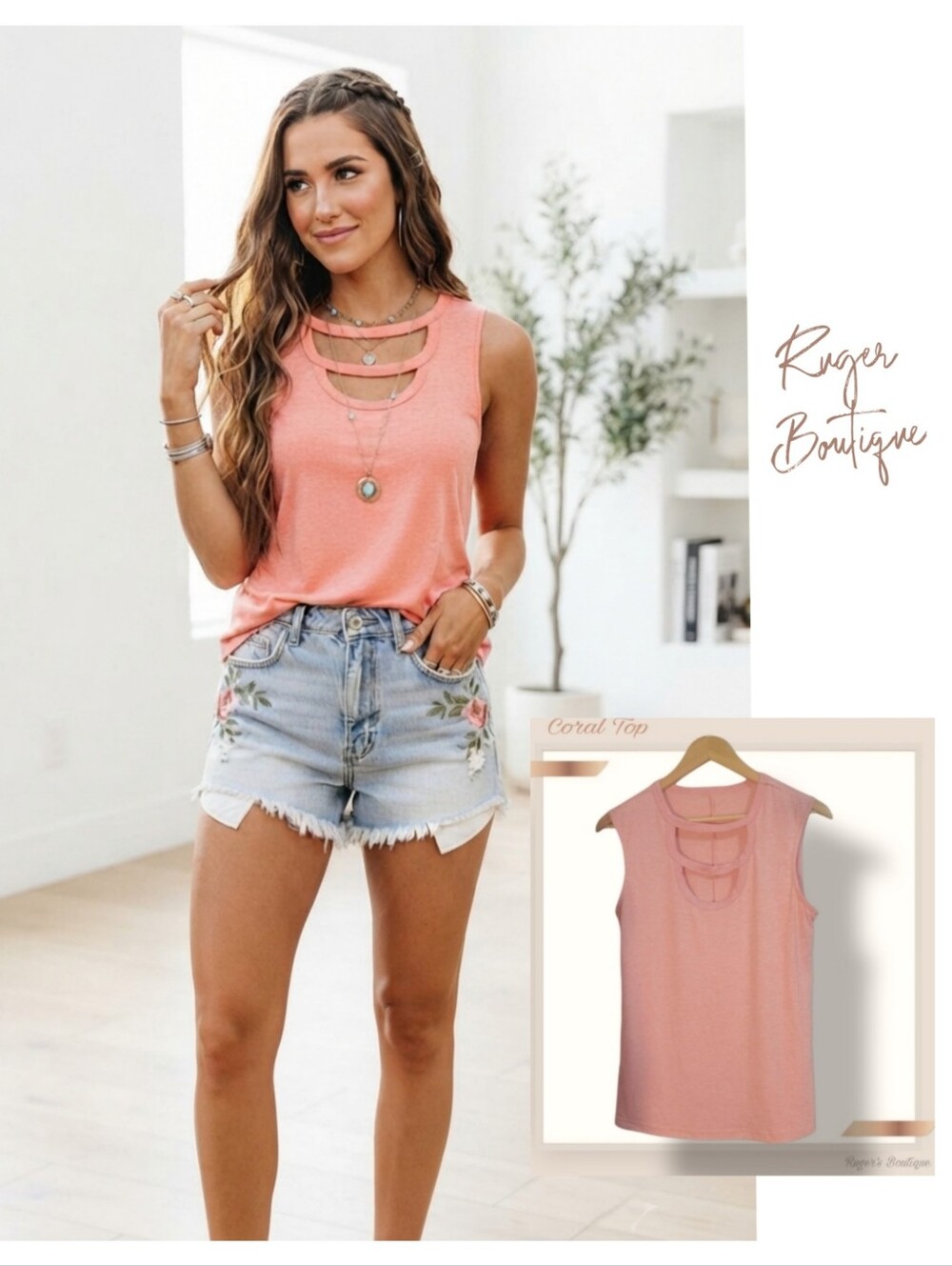 🌿Lightweight Coral Pink Women's Small Cutout Front or Back Sleeveless Top